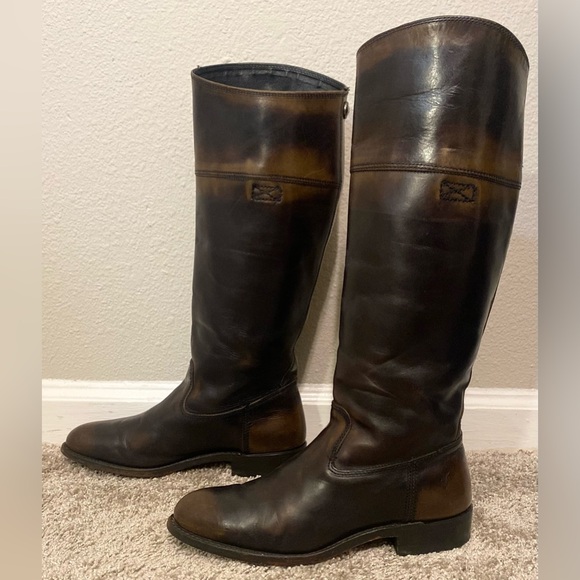 FRYE Jet Riding Boot, Black and Brown Genuine 
Leather Boots Size 9.5 - Picture 2 of 8